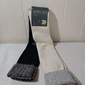 All in Motion Ribbed Knee-High Socks - 2 pairs Black and Cream size 4-10